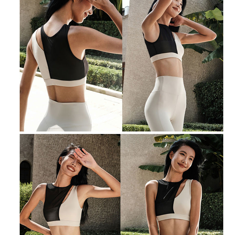 New High Elastic Sports Fitness Top Mesh Colorblock Vest