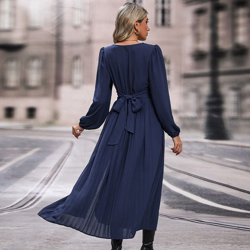 Robe longue de couleur unie à manches longues pour femmes