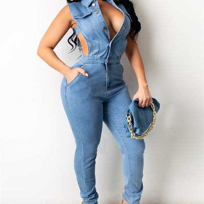 Women's Fashion Denim Slim Fit Bodysuit