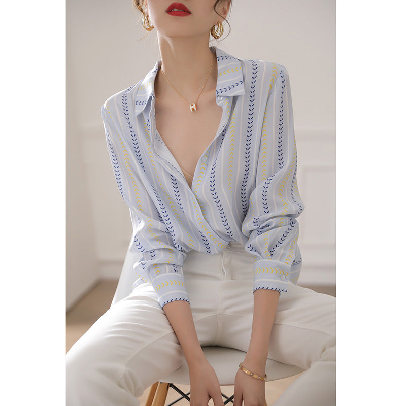 Women's New Contrast Color Vertical Striped Shirt