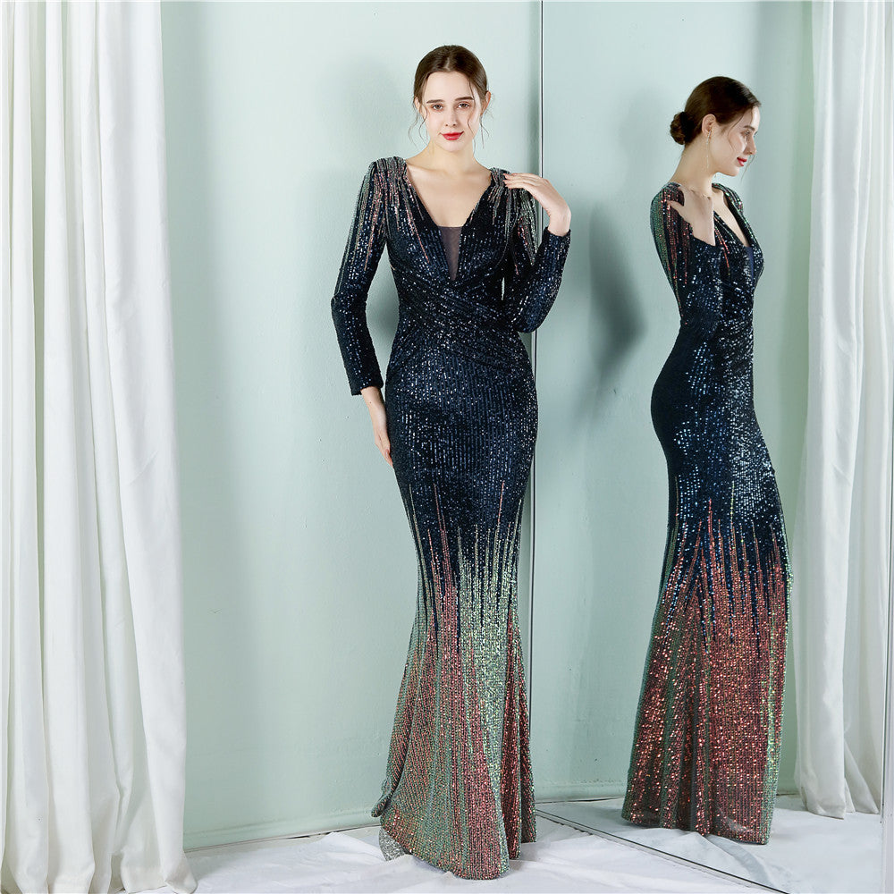 Women's Fashion Long Sequin Gradient Dress