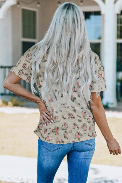 Animal Print Waffle Knit Short Sleeve Top