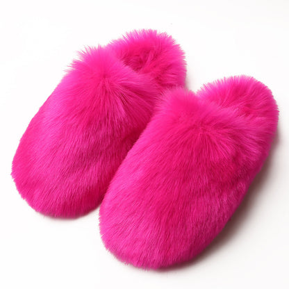 European And American Fluffy Slippers Women's Autumn And Winter Home Fleece-lined Warm Artificial Fur