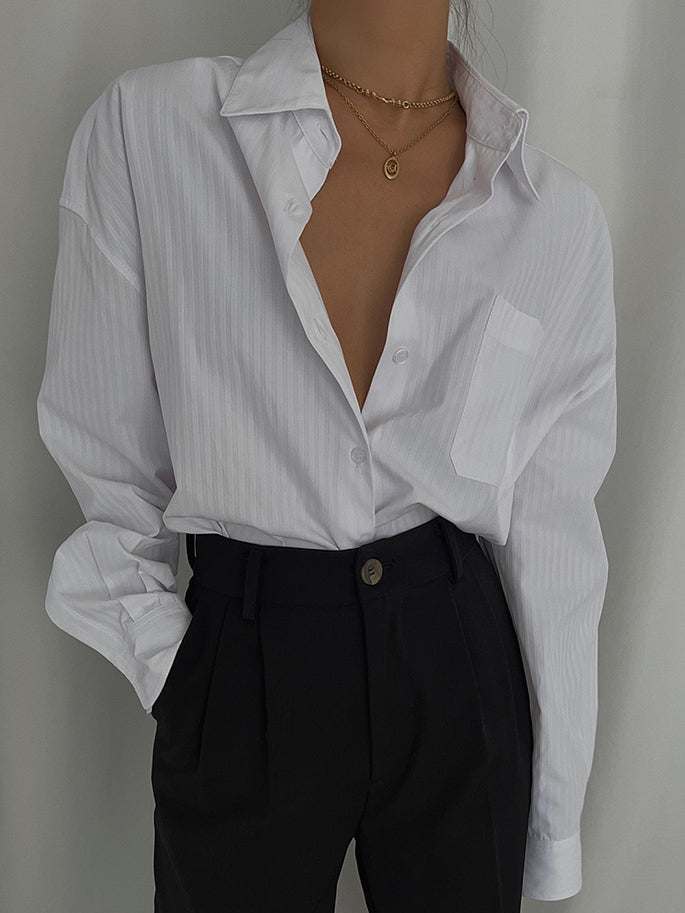 Mid-length Loose Long-sleeved White Shirt Slimming