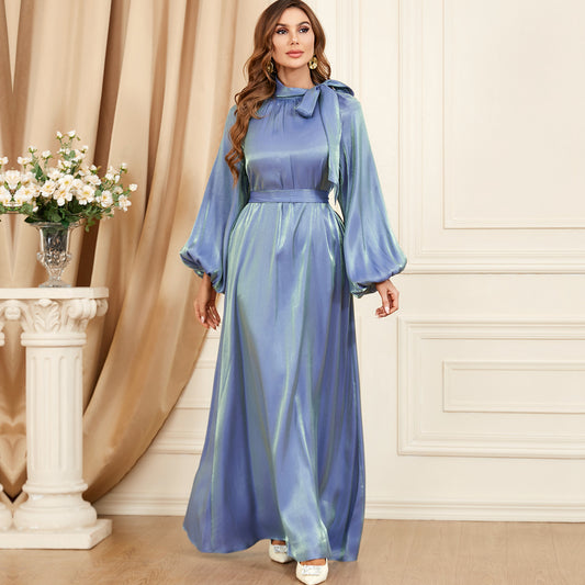 Robe à lacets de couleur unie à manches longues de style européen et américain