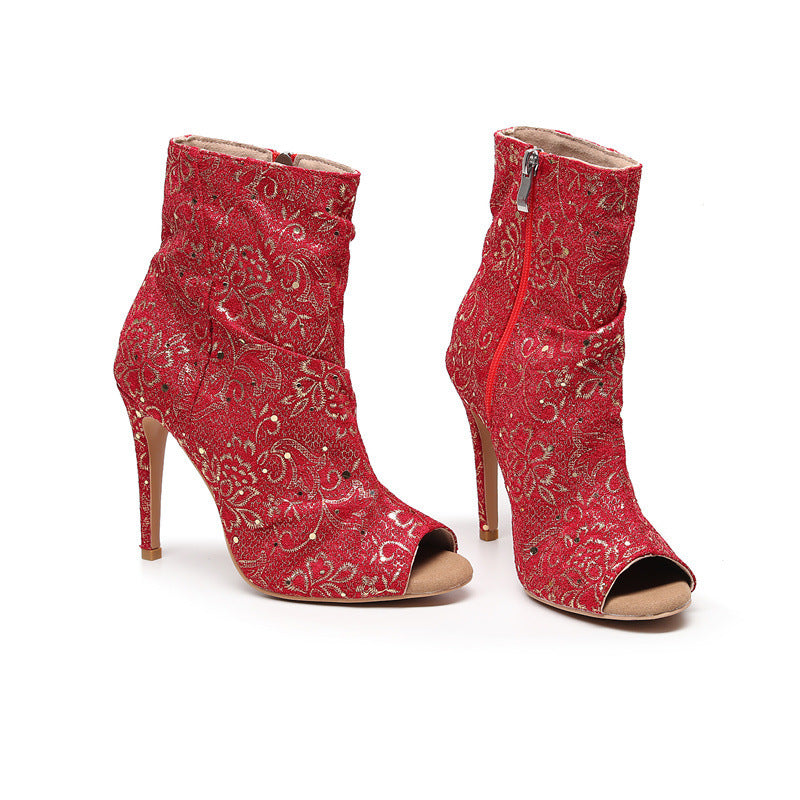 Red Hollow Summer Latin Dance High Heels