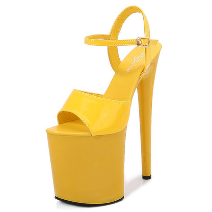 Patent Leather 20cm Extra High Heels Stiletto Peep-toe Platform Platform Super High Sandals