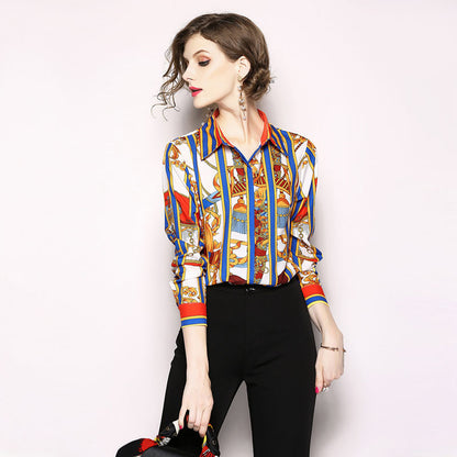 Lapel Long Sleeve Printed Shirt