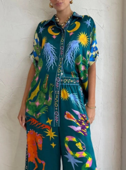 Southeast Asian Style Fashion Printed Casual Suit Two Pieces