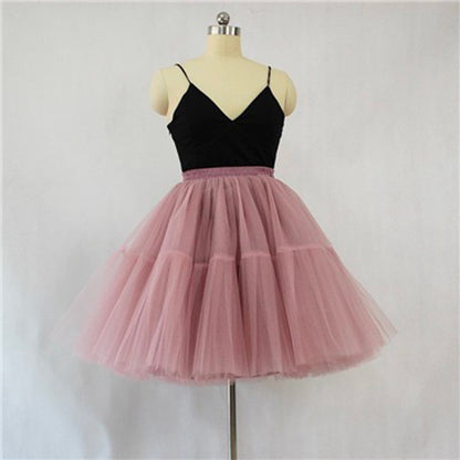 Black Tulle-Layered High-Waist A-Line Skirt, Women's Tutu Skirt Mesh Splicing Skirt Multi-layer Cake A-line Pleated Skirt Fairy Skirt