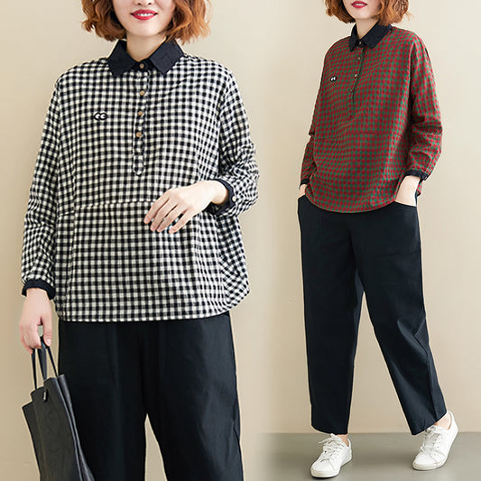 Loose Two-Piece Suit Of Plaid Top Casual Pants