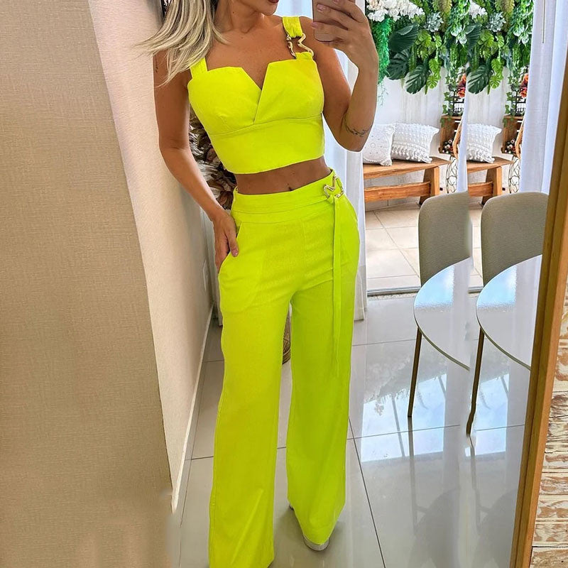 Tight Braces High Waist Wide Leg Pants Slimming Suit