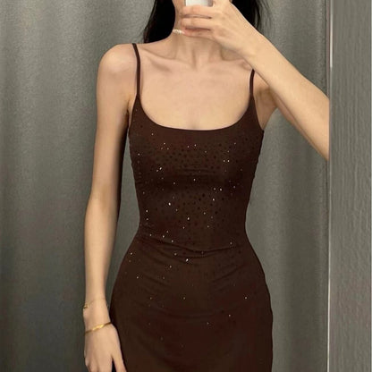 Hot Rhinestone Dress Skirt Zipper Slit Waist And Hip