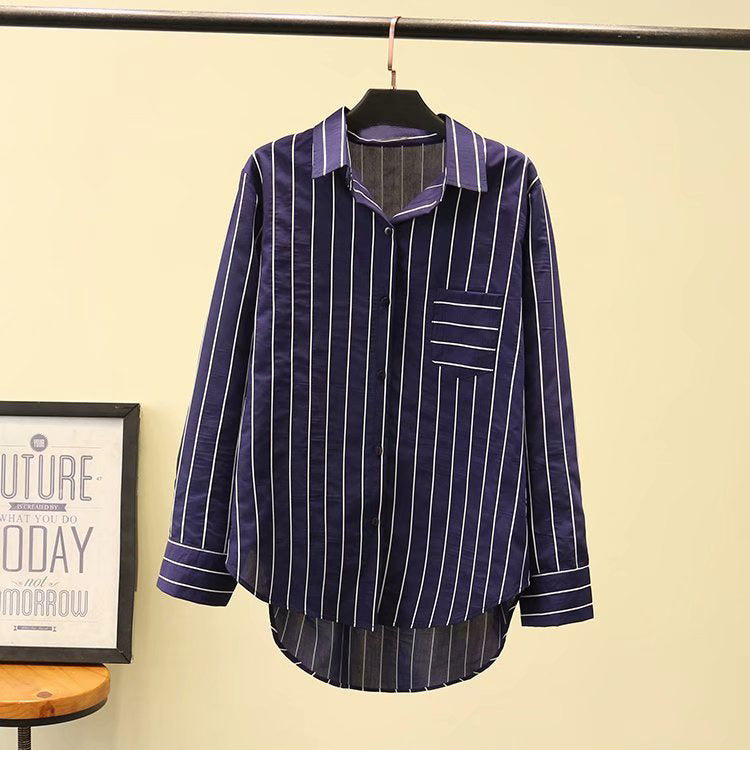 Plus size striped pocket long sleeve shirt