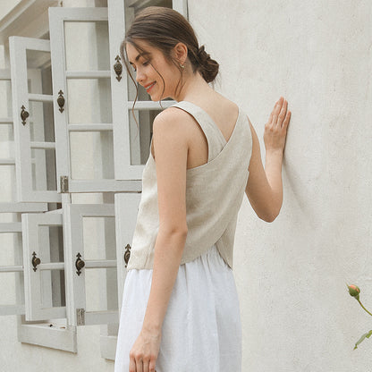 Linen Vest Versatile Back Cross Slimming Top