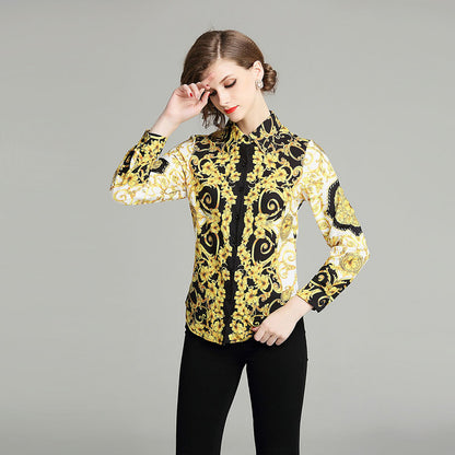 Fashion print all-match slim shirt