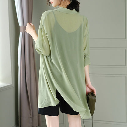 New Single-breasted Cardigan Commuter Solid Color Long-sleeved Shirt