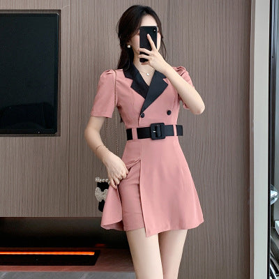 Suit Collar Slimming Dress Shorts Two-piece Set