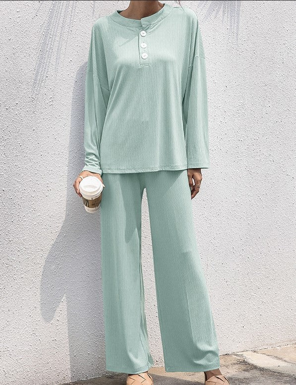 Women's Clothing Stand-up Collar Long Sleeve Shirt Straight-leg Trousers Suit