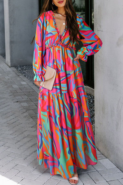 Multicolor Wild Lotus Ruffle Tiered Maxi Dress