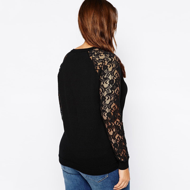 British Style Lace Sleeve Cotton Sweater T-shirt