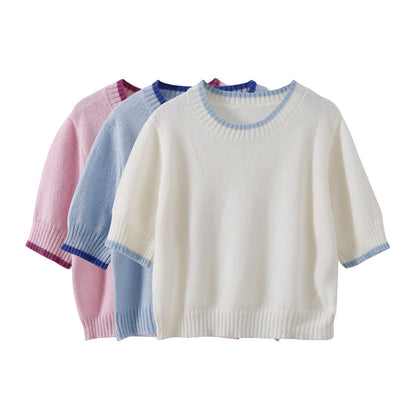 Soft Waxy Solid Color Mid-sleeve Knitted Sweater