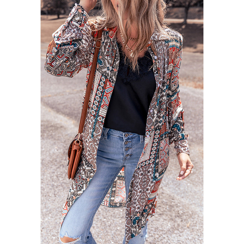 Printed Beach Cardigan Long Sleeve Top