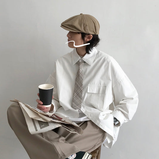 Japanese-style Retro Solid Color Long Sleeve Shirt