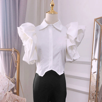 Puff sleeve chiffon shirt