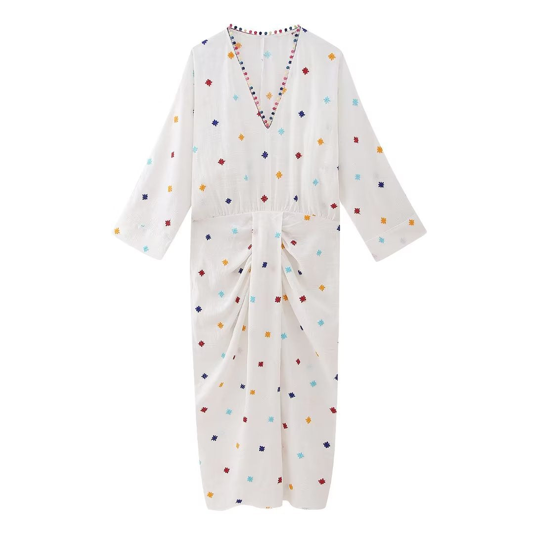 Robe sphérique brodée en coton pour femme