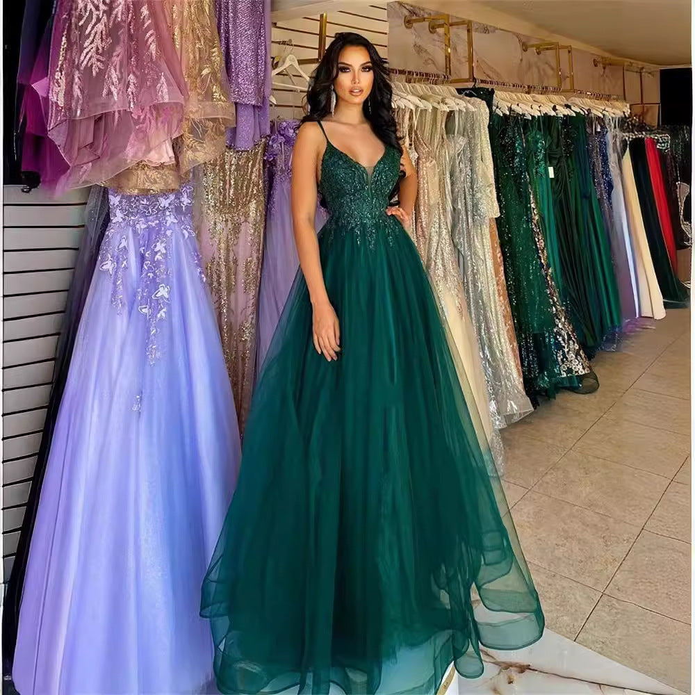 Vestido de noche de anfitrión de banquete verde oscuro