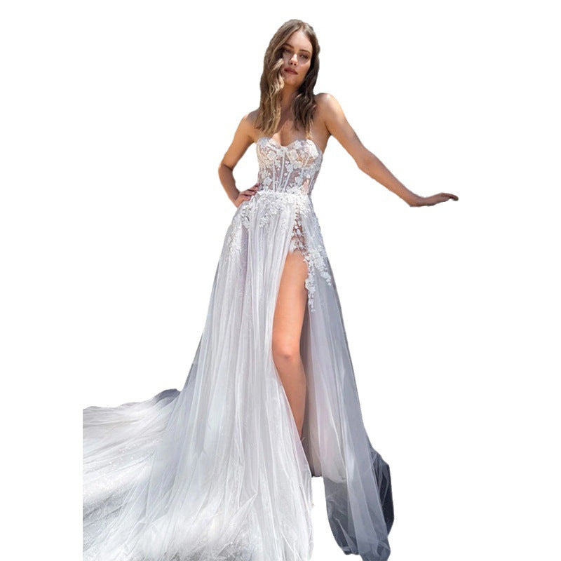 Women's Tube Top See-through High Slit Small Trailing Lightweight Wedding Dress