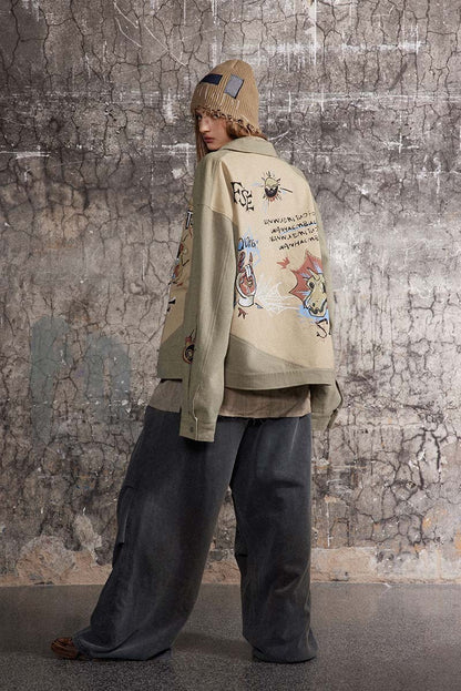 Retro Alphabet Graffiti Stitching Jacket Loose-fitting Coat Top