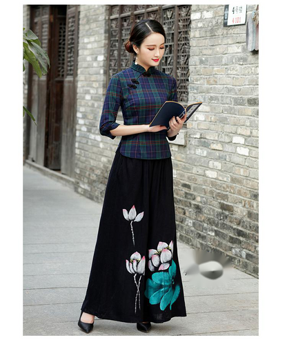 Traje Tang retro de celosía mejorado estilo República de China