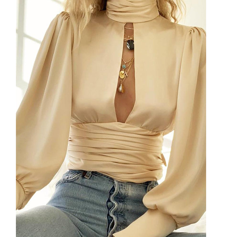 Turtleneck satin ladies shirt