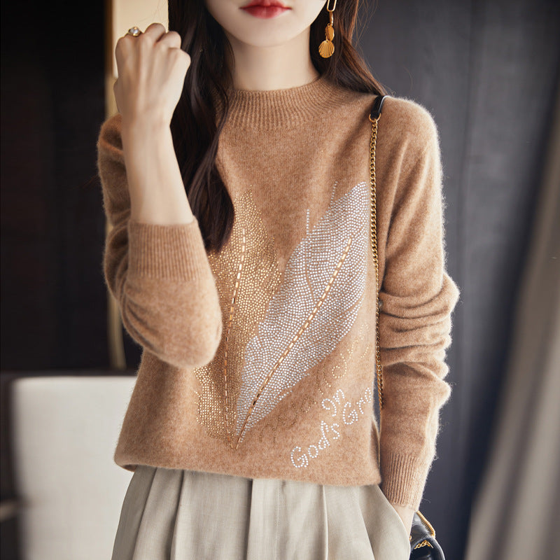 Half Turtleneck Rhinestone Sweater Pullover Inner Wear Sweater