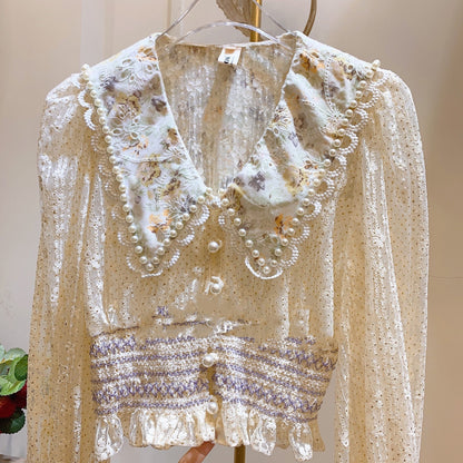 Heavy industry beaded lace shirt