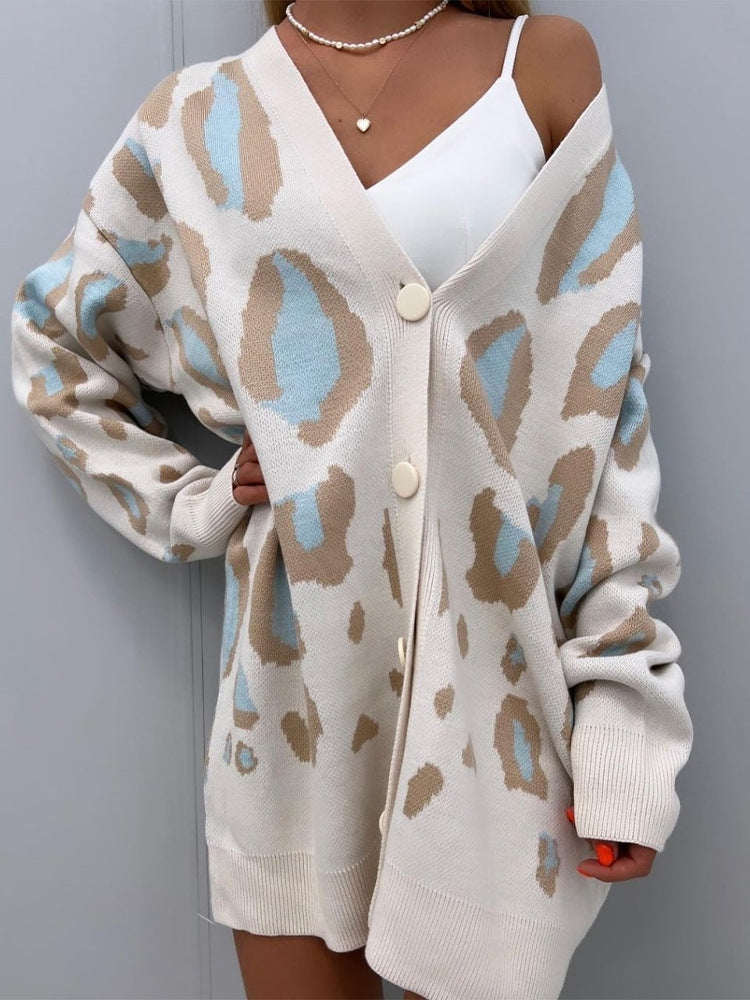 European And American Jacquard Long Autumn And Winter Knitted Sweater Coat