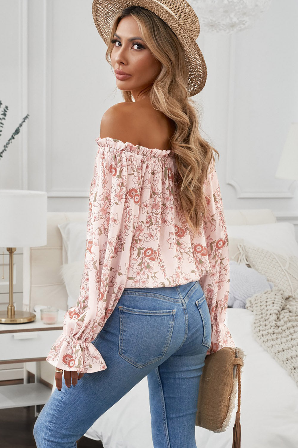 Floral Flounce Sleeve Frilled Off-Shoulder Blouse