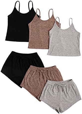 Women's Rib Knitted Crop-top Spaghetti-strap Lace-up Shorts Suit