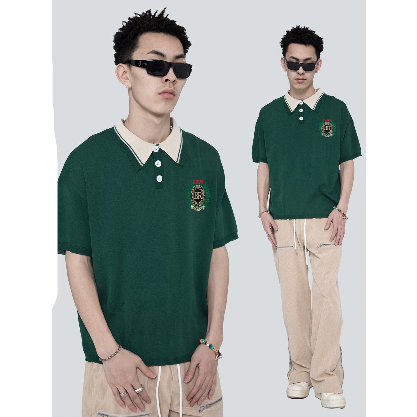 Olive Branch Embroidered Lapel Polo Half Sleeve Vintage T-shirt