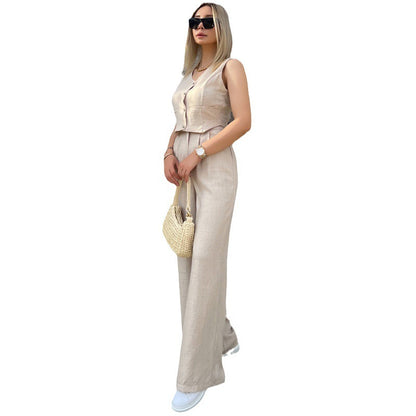 Summer Women's Vest Trousers Casual Fashion Two-piece Suit