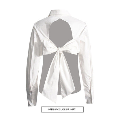 French New Temperamental Minority Design Tied Long Sleeves Shirt For Women