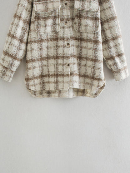 Plaid lapel jacket loose casual mid-length