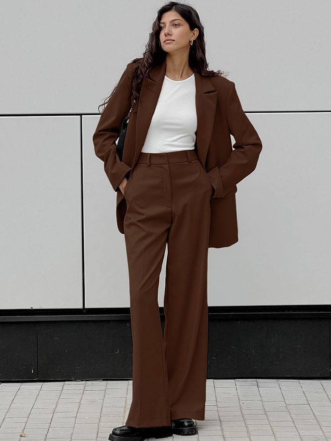 Conjunto de dos piezas con pantalones anchos para mujer, blazer vintage a la moda para mujer