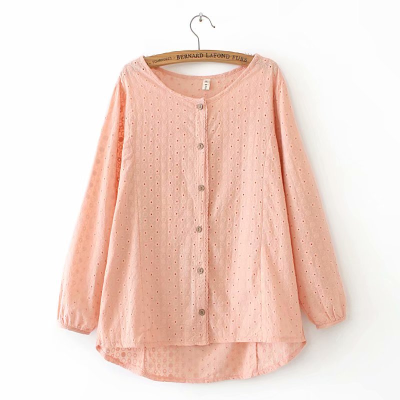 New Ladies Loose Large Hollow Jacquard Embroidery Long-sleeved Shirt