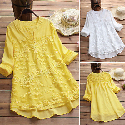 Lace Embroidery Long Sleeve Shirt Loose Dress