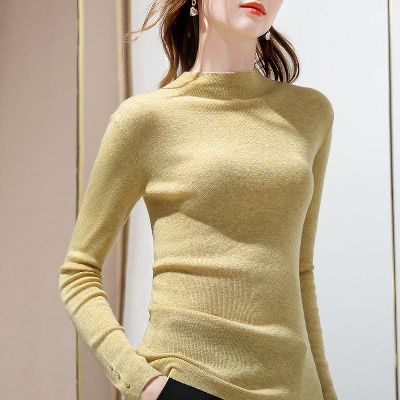 Long sleeve half high collar wool sweater