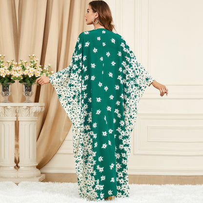 Robe manches chauve-souris mode ample grande taille vert