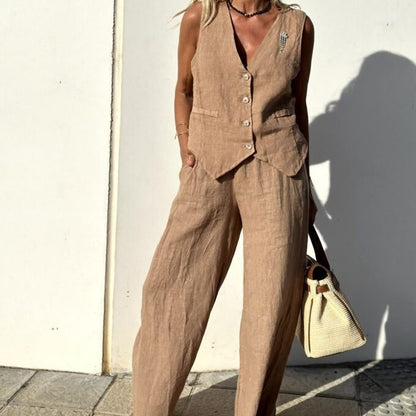 Traje sin mangas con cuello en V elegante de moda